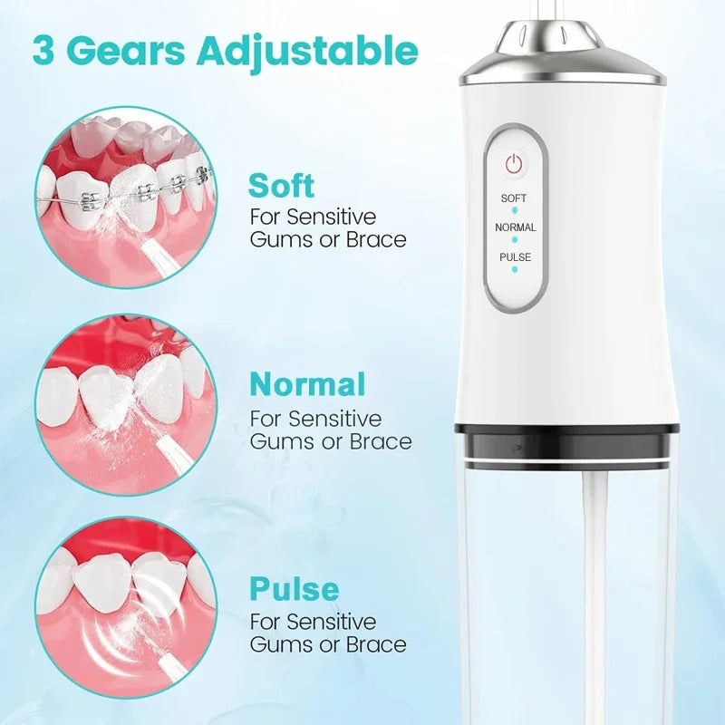 Water flosser in use along the gumline